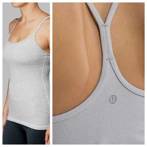 Lululemon Power Y Tank(4)BNWOT Grey/White Stripe